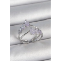 Pirinç Gümüş Renk Mor Damla Zirkon Taşlı Taç Model Kadın Yüzük