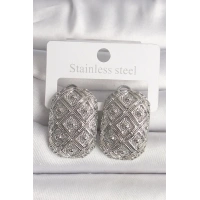 Pirinç Gümüş Renk Motif İşlemeli Kadın Küpe