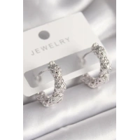 Pirinç Gümüş Renk Örme Halka Model Kadın Küpe