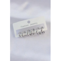 Pirinç Gümüş Renk Oval Bombeli Küpe Seti