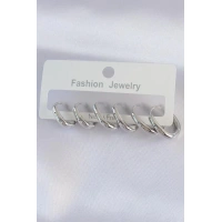 Pirinç Gümüş Renk Oval Küpe Seti