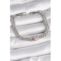 Pirinç Gümüş Renk Pembe Kare Zirkon Taşlı VIP Seri Kadın Bileklik