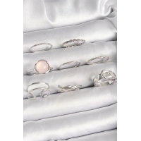 Pirinç Gümüş Renk Pembe Mineli Kemer Düğüm Figür Kadın Yüzük Kombini