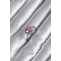Pirinç Gümüş Renk Pembe Zirkon Taş Kalp Charm Model Kadın Yüzük