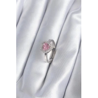 Pirinç Gümüş Renk Pembe Zirkon Taşlı Charm Model Kadın Yüzük