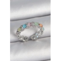 Pirinç Gümüş Renk Renkli Mineli Ayarlanabilir Kadın Yüzük