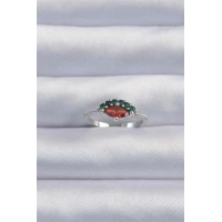 Pirinç Gümüş Renk Renkli Zirkon Taşlı Ayarlanabilir Karpuz Model Yüzük