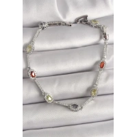 Pirinç Gümüş Renk Renkli Zirkon Taşlı Damla Taş Model Kadın Bileklik