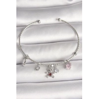 Pirinç Gümüş Renk Sallantı Zirkon Taşlı Ayıcık Figür Kırmızı Taş Detay Charm Kadın Bileklik