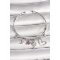 Pirinç Gümüş Renk Sallantı Zirkon Taşlı Gezegen Figür Kalp Detay Charm Kadın Bileklik