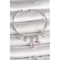 Pirinç Gümüş Renk Sallantı Zirkon Taşlı Kalp Figür Charm Kadın Bileklik