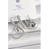 Pirinç Gümüş Renk Sallantı Zirkon Taşlı Kalp Model 3Lü Kadın Kombin Küpe