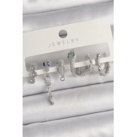 Pirinç Gümüş Renk Sallantı Zirkon Taşlı Yılan Model Kadın Küpe Seti