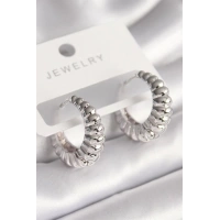 Pirinç Gümüş Renk Sarmal Halka Model Kadın Küpe