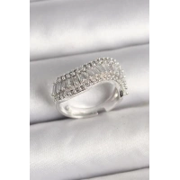 Pirinç Gümüş Renk Su Yolu Zirkon Dalga Model Ayarlanabilir Kadın Yüzük