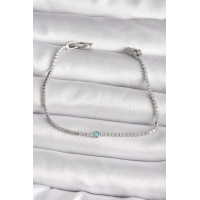 Pirinç Gümüş Renk Su Yolu Zirkon Taşlı Mavi Taşlı Kadın Bileklik