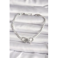 Pirinç Gümüş Renk Su Yolu Zirkon Taşlı Model Kadın Bileklik