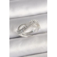 Pirinç Gümüş Renk Su Yolu Zirkon Taşlı Sonsuzluk Model Ayarlanabilir Kadın Yüzük