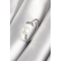 Pirinç Gümüş Renk Top İnci Figür Balık Kuyruğu Model Kadın Yüzük