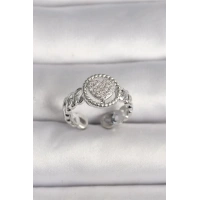 Pirinç Gümüş Renk Zincir Model Zirkon Taşlı Kalp Model Kadın Yüzük