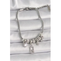 Pirinç Gümüş Renk Zincir Sallantı Zirkon Taşlı Messika Figür Yıldız Detay Kadın Bileklik