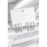 Pirinç Gümüş Renk Zirkon Taş Detay İncili Kadın Küpe