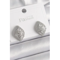 Pirinç Gümüş Renk Zirkon Taş İşlemeli Damla Model Kadın Küpe