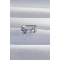 Pirinç Gümüş Renk Zirkon Taş Kaplama Earcuff Küpe