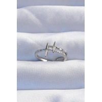 Pirinç Gümüş Renk Zirkon Taşlı 2li Görünüm Ayarlanabilir Yıldız Model Yüzük