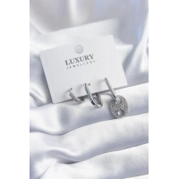 Pirinç Gümüş Renk Zirkon Taşlı 3lü Kadın Küpe Seti