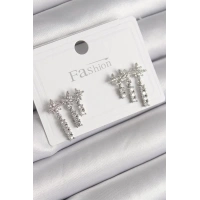 Pirinç Gümüş Renk Zirkon Taşlı 3Lü Sallantı Yıldız Model Kadın Küpe