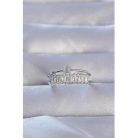 Pirinç Gümüş Renk Zirkon Taşlı Baget Su Yolu Model Ayarlanabilir Yüzük