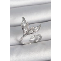 Pirinç Gümüş Renk Zirkon Taşlı Balık Kuyruğu Model Ayarlanabilir Kadın Yüzük