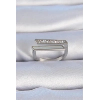 Pirinç Gümüş Renk Zirkon Taşlı Beyaz Sedef Detay Kadın Yüzük