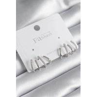 Pirinç Gümüş Renk Zirkon Taşlı Çatal Model Kadın Küpe