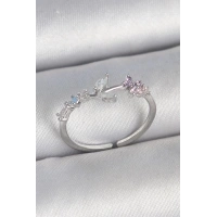 Pirinç Gümüş Renk Zirkon Taşlı Çiçek Model Ayarlanabilir Kadın Yüzük