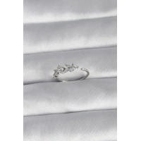 Pirinç Gümüş Renk Zirkon Taşlı Çiçek Model Kadın Yüzük