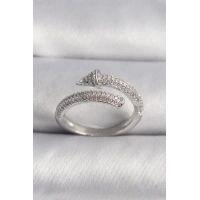 Pirinç Gümüş Renk Zirkon Taşlı Çivi Model VIP Seri Kadın Yüzük