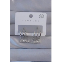 Pirinç Gümüş Renk Zirkon Taşlı Damla Model Çoklu Görünüm Yarım Halka Küpe