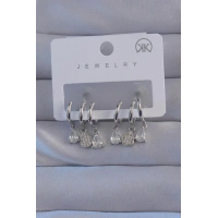 Pirinç Gümüş Renk Zirkon Taşlı Damla Model Çoklu Görünüm Yarım Halka Küpe