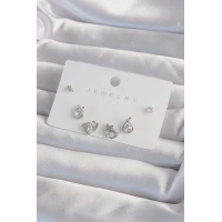 Pirinç Gümüş Renk Zirkon Taşlı Damla Model Küpe Seti