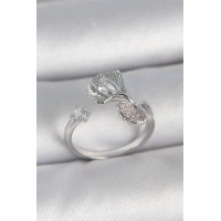 Pirinç Gümüş Renk Zirkon Taşlı Deniz Kabuğu Model Ayarlanabilir Kadın Yüzük