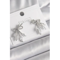 Pirinç Gümüş Renk Zirkon Taşlı Düğüm Model Damla Zirkon Taşlı Kadın Küpe