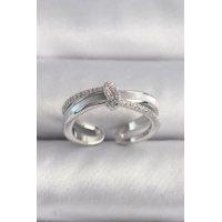 Pirinç Gümüş Renk Zirkon Taşlı Düğüm Model VIP Seri Kadın Yüzük