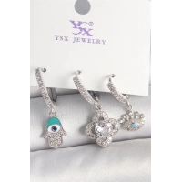 Pirinç Gümüş Renk Zirkon Taşlı Fatma Ana Yonca Figür Göz Detay 3Lü Kadın Kombin Küpe