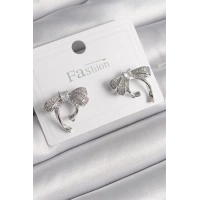 Pirinç Gümüş Renk Zirkon Taşlı Fiyonk Model Kadın Küpe