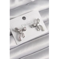 Pirinç Gümüş Renk Zirkon Taşlı Fiyonk Model Kadın Küpe