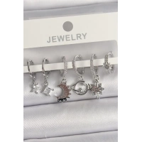 Pirinç Gümüş Renk Zirkon Taşlı Gezgen Model Kadın Küpe Seti