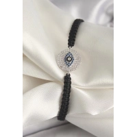 Pirinç Gümüş Renk Zirkon Taşlı Göz İşlemeli Figür Asansörlü Makrome Model Kadın Bileklik