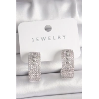 Pirinç Gümüş Renk Zirkon Taşlı Halka Messika Model Kadın Küpe